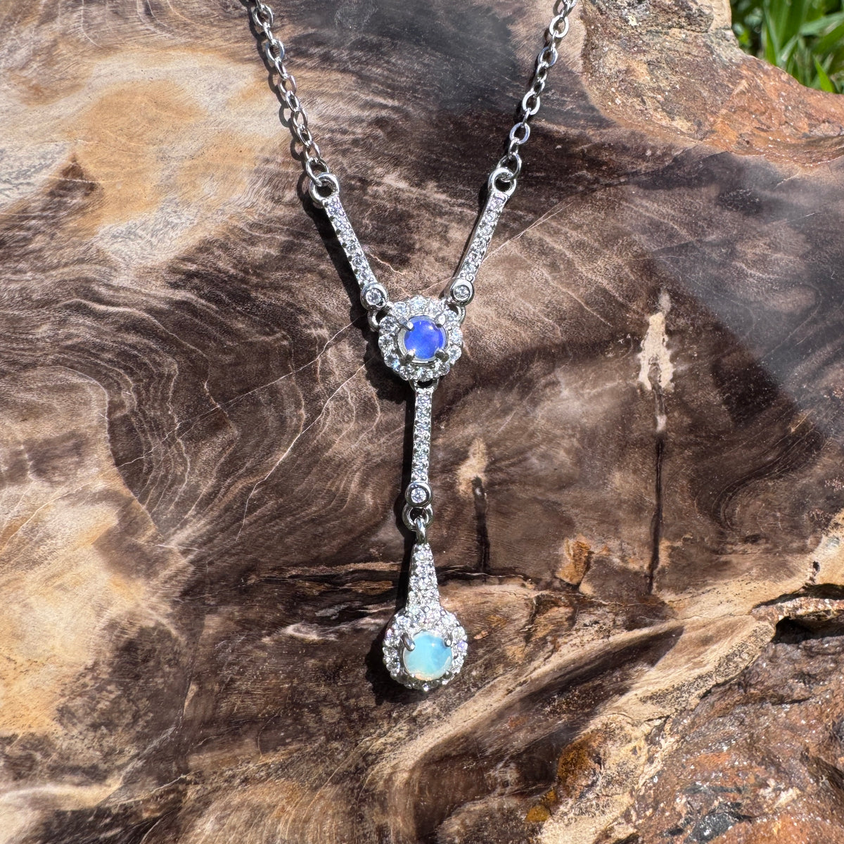 0.3ct Lightning Ridge Opal & Cubic Zirconia Pendant Necklace ~ 'Wilpena Twilight' | 925 Sterling Silver | Solid Australian Opal