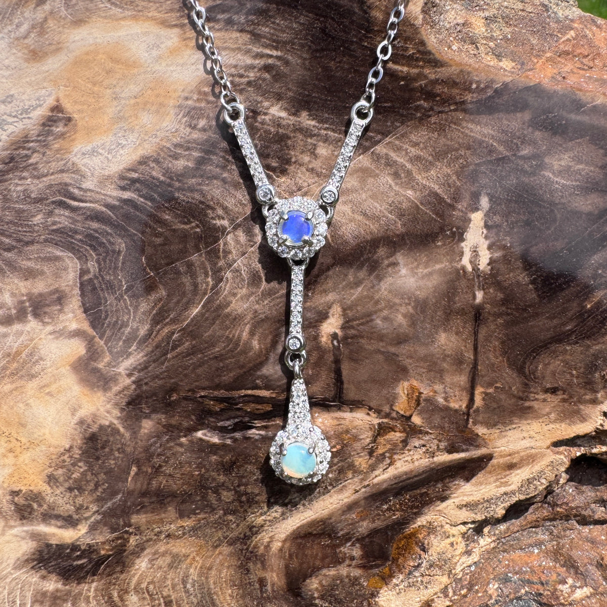 0.3ct Lightning Ridge Opal & Cubic Zirconia Pendant Necklace ~ 'Wilpena Twilight' | 925 Sterling Silver | Solid Australian Opal