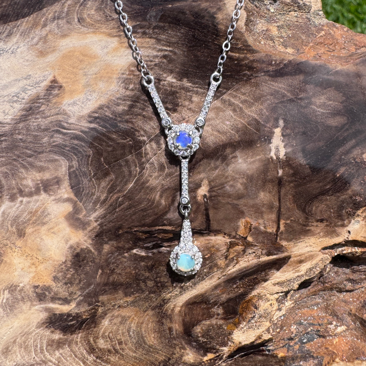 0.3ct Lightning Ridge Opal & Cubic Zirconia Pendant Necklace ~ 'Wilpena Twilight' | 925 Sterling Silver | Solid Australian Opal