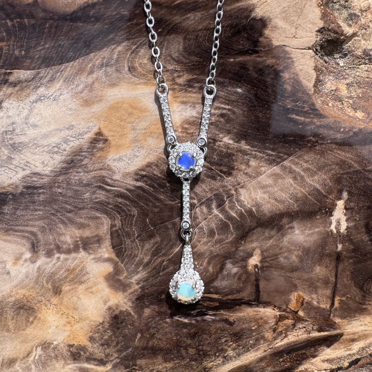 0.3ct Lightning Ridge Opal & Cubic Zirconia Pendant Necklace ~ 'Wilpena Twilight' | 925 Sterling Silver | Solid Australian Opal