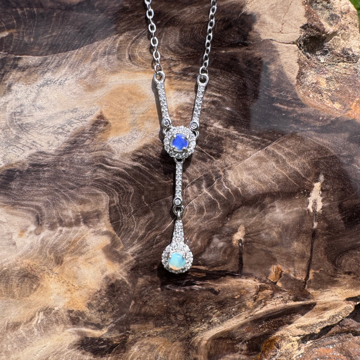 0.3ct Lightning Ridge Opal & Cubic Zirconia Pendant Necklace ~ 'Wilpena Twilight' | 925 Sterling Silver | Solid Australian Opal