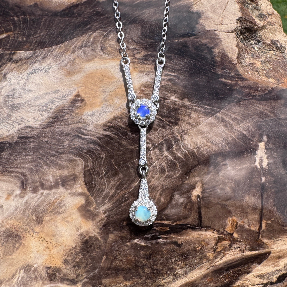 0.3ct Lightning Ridge Opal & Cubic Zirconia Pendant Necklace ~ 'Wilpena Twilight' | 925 Sterling Silver | Solid Australian Opal