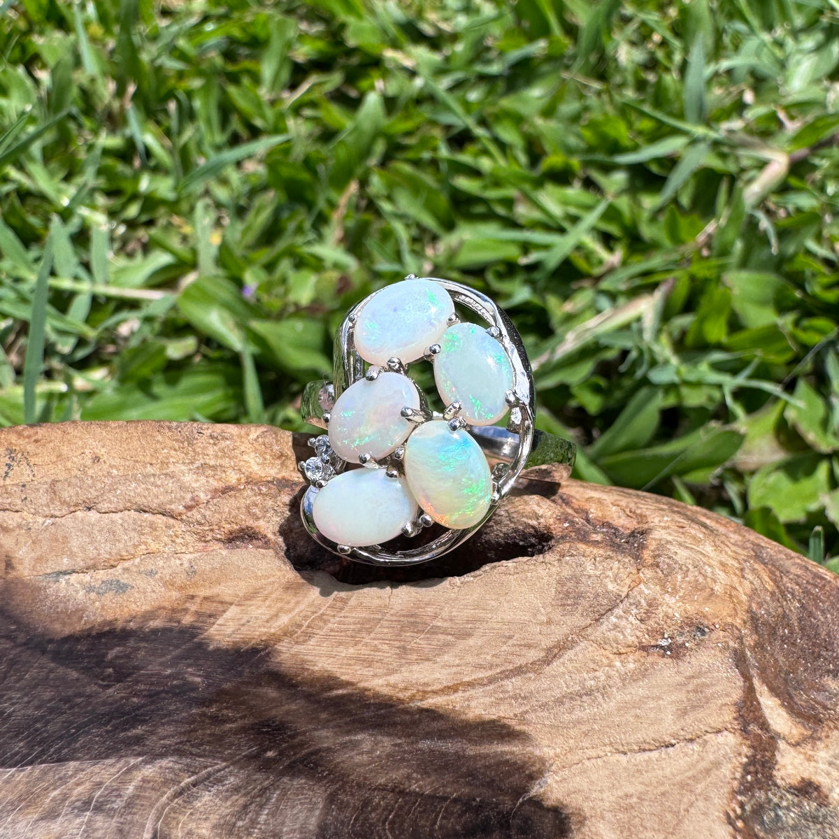 2.3ct Coober Pedy Opal Ring ~ 'Wide Bay Cluster' | 925 Sterling Silver | Solid Australian Opal