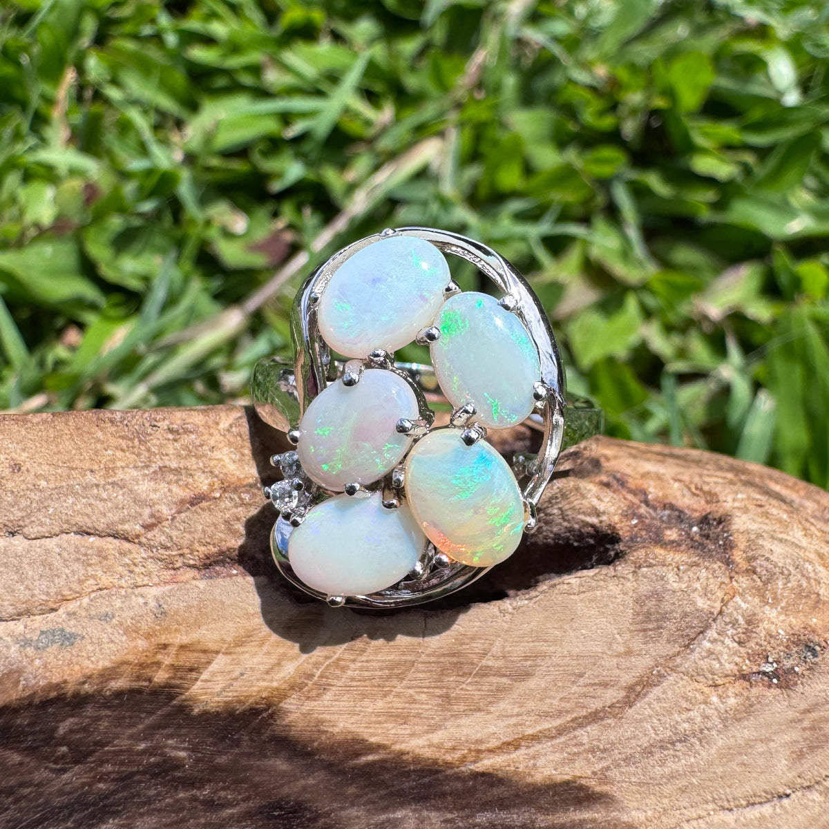 2.3ct Coober Pedy Opal Ring ~ 'Wide Bay Cluster' | 925 Sterling Silver | Solid Australian Opal