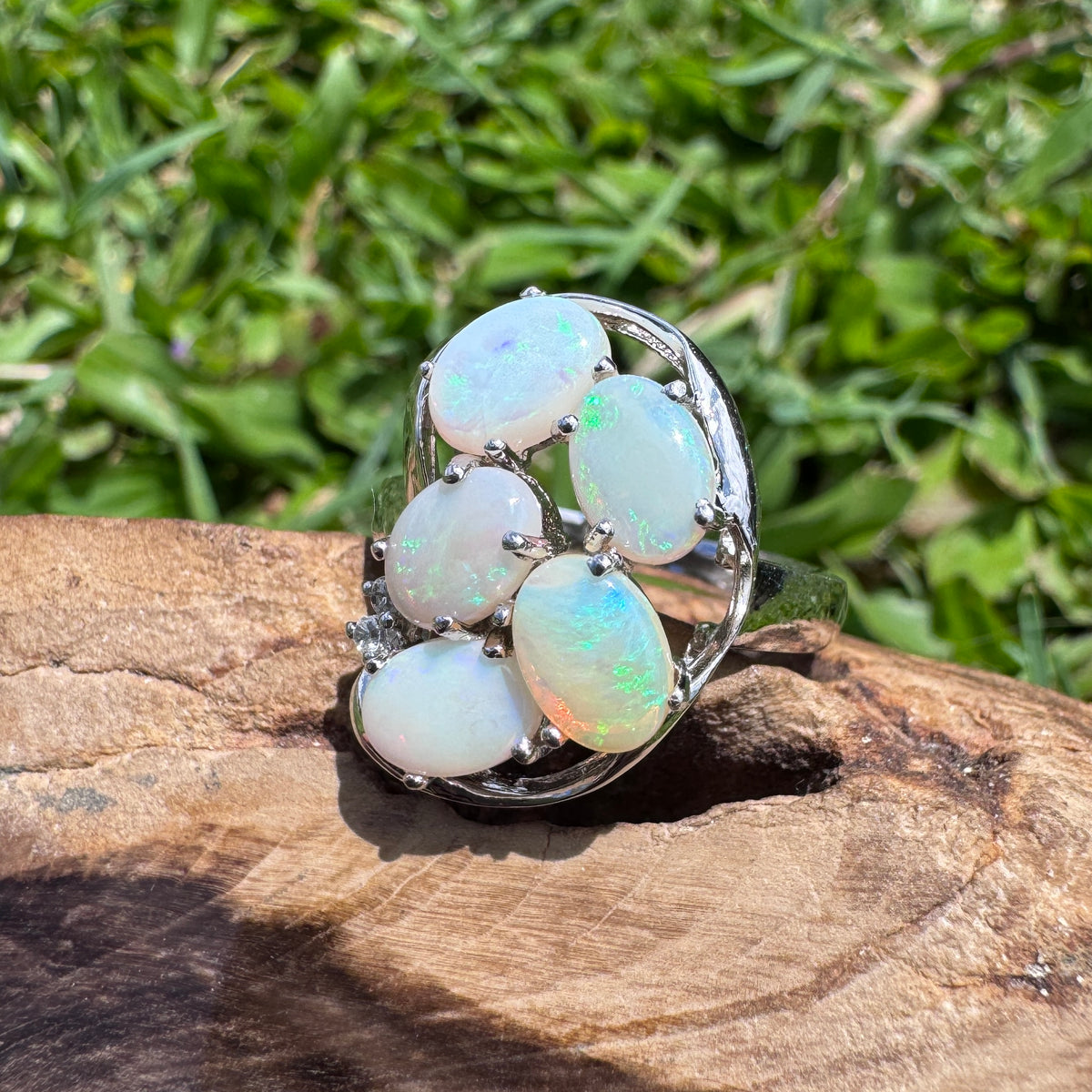 2.3ct Coober Pedy Opal Ring ~ 'Wide Bay Cluster' | 925 Sterling Silver | Solid Australian Opal