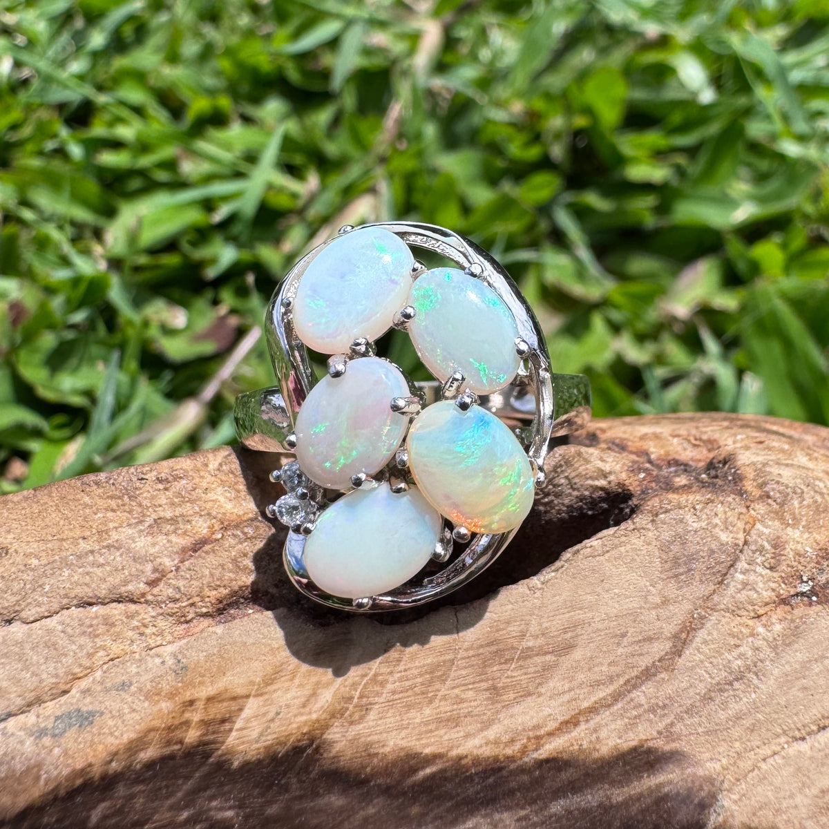 2.3ct Coober Pedy Opal Ring ~ 'Wide Bay Cluster' | 925 Sterling Silver | Solid Australian Opal
