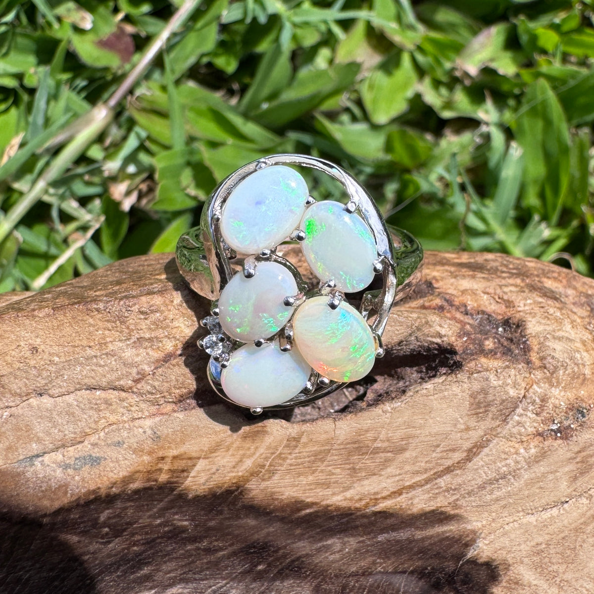 2.3ct Coober Pedy Opal Ring ~ 'Wide Bay Cluster' | 925 Sterling Silver | Solid Australian Opal