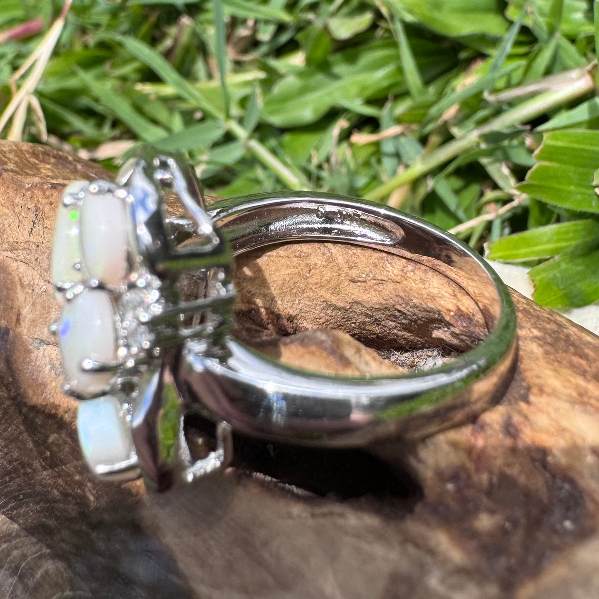 2.3ct Coober Pedy Opal Ring ~ 'Wide Bay Cluster' | 925 Sterling Silver | Solid Australian Opal