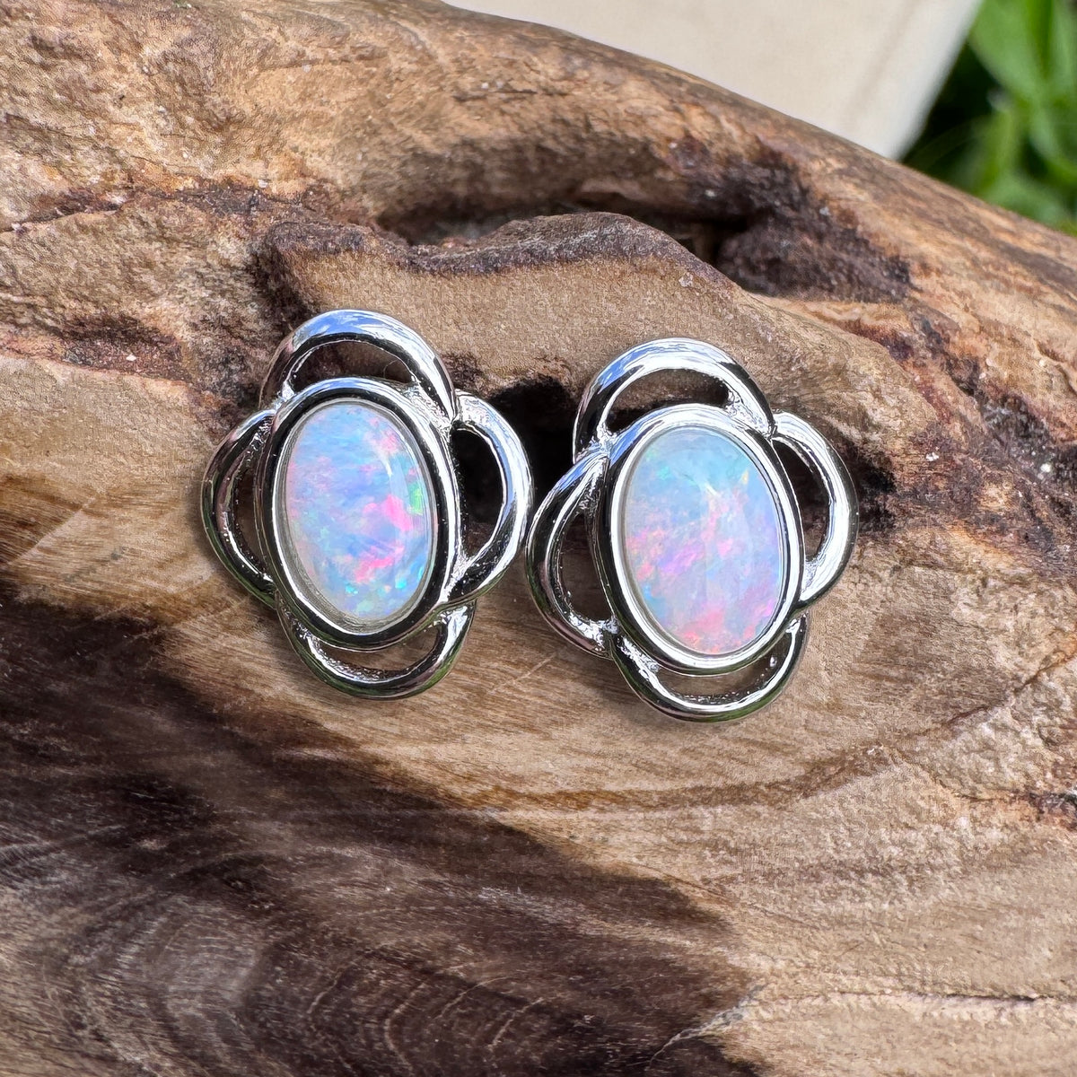 1ct Coober Pedy Opal Stud Earrings ~ 'Whitehaven Colour' | 925 Sterling Silver | Solid Australian Opal