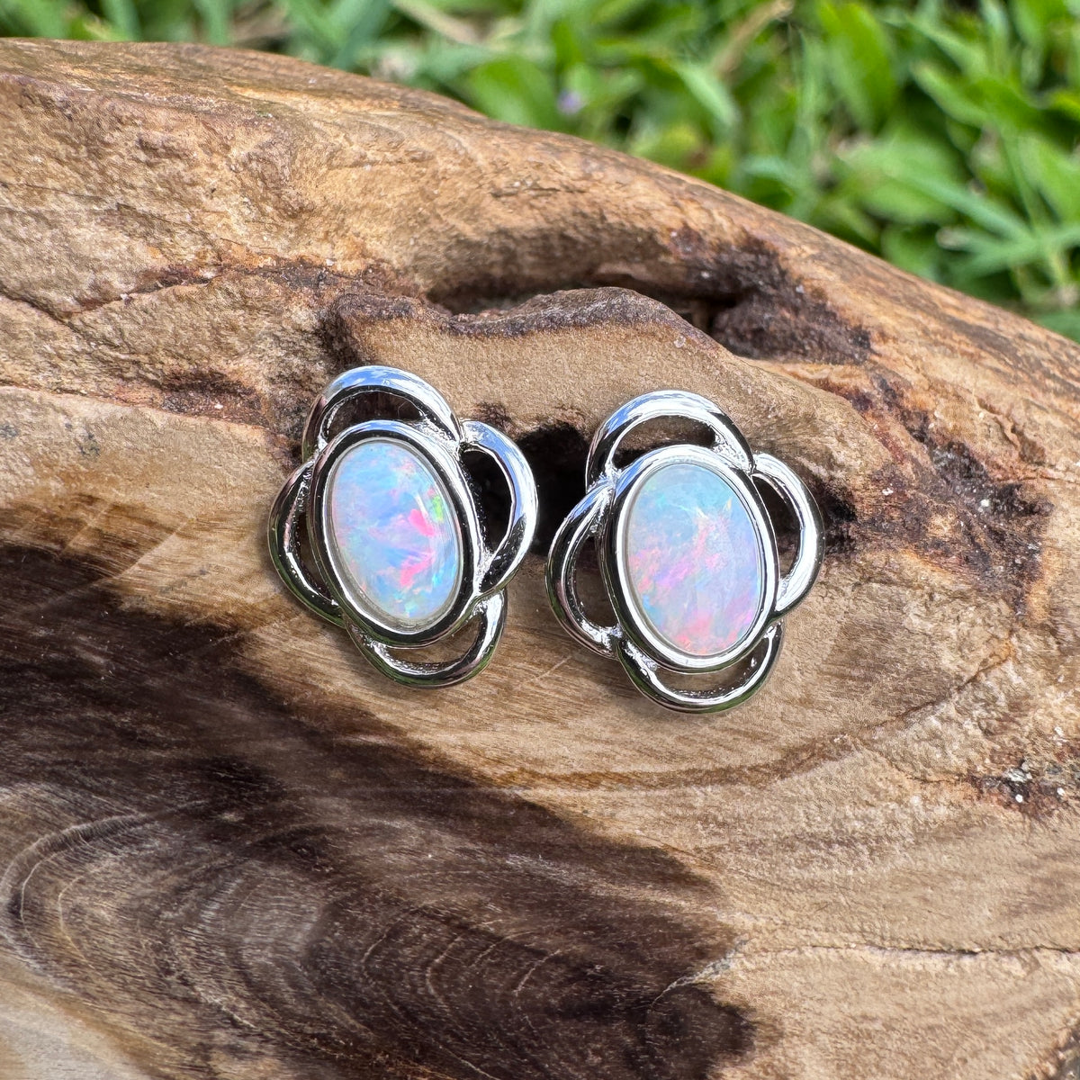 1ct Coober Pedy Opal Stud Earrings ~ 'Whitehaven Colour' | 925 Sterling Silver | Solid Australian Opal