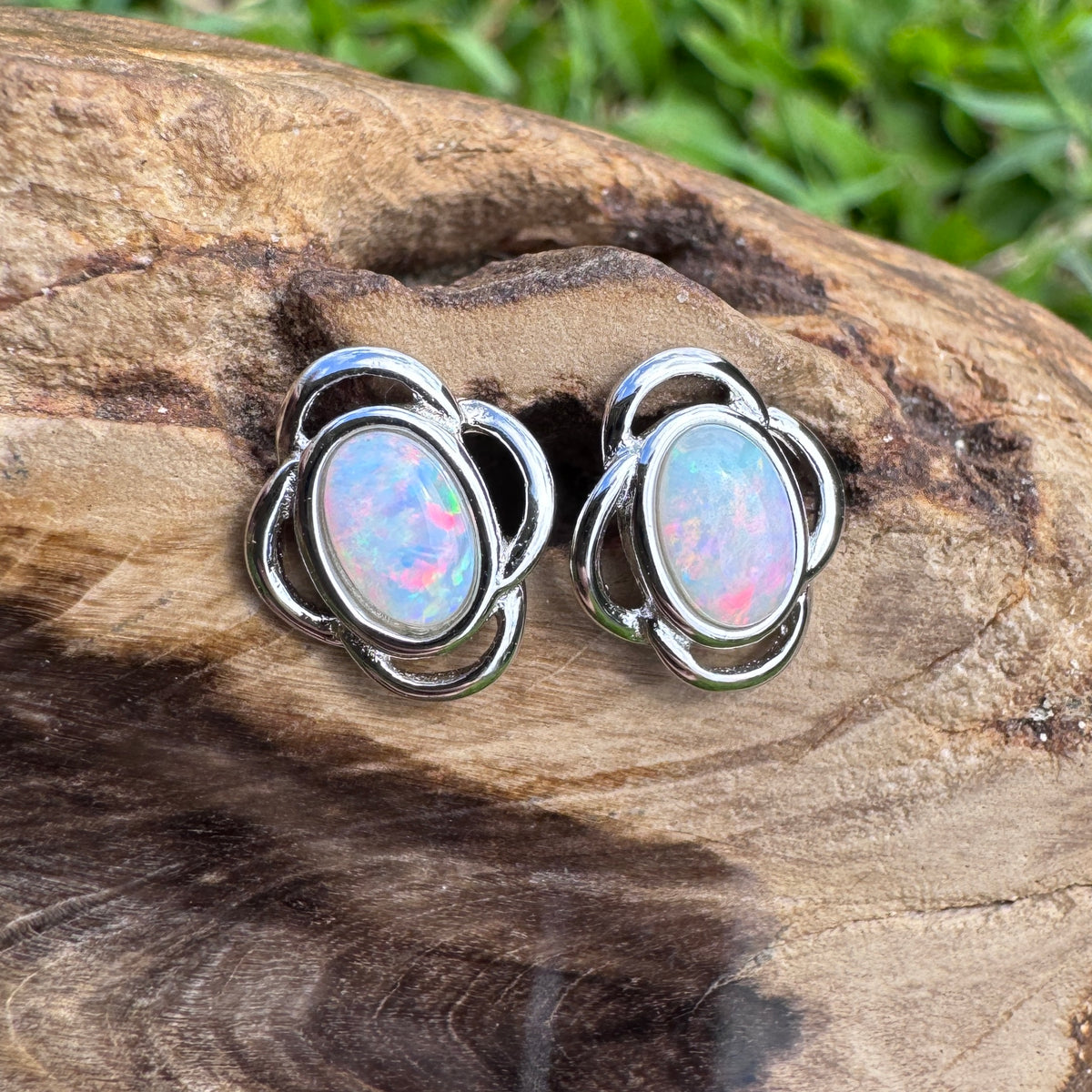 1ct Coober Pedy Opal Stud Earrings ~ 'Whitehaven Colour' | 925 Sterling Silver | Solid Australian Opal