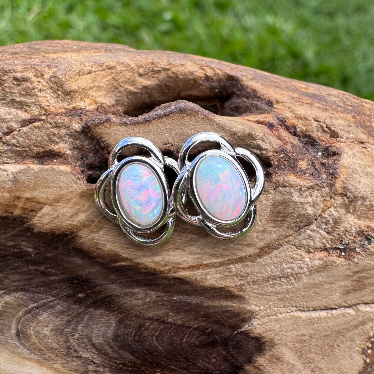 1ct Coober Pedy Opal Stud Earrings ~ 'Whitehaven Colour' | 925 Sterling Silver | Solid Australian Opal