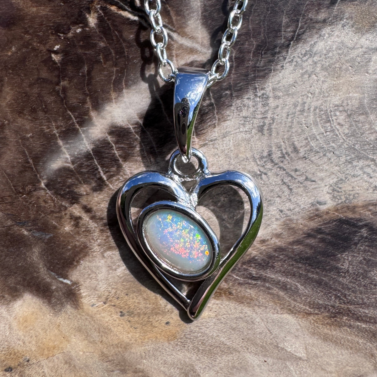 0.4ct Coober Pedy Opal Heart Pendant Necklace ~ 'Alice Springs Heart' | 925 Sterling Silver | Solid Australian Opal