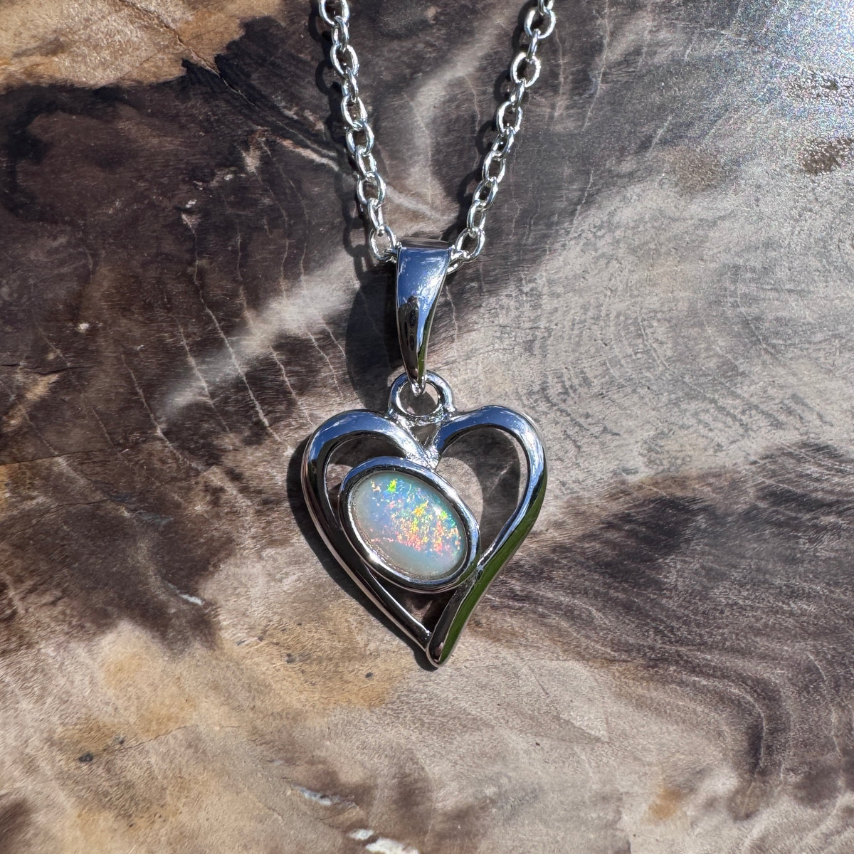 0.4ct Coober Pedy Opal Heart Pendant Necklace ~ 'Alice Springs Heart' | 925 Sterling Silver | Solid Australian Opal