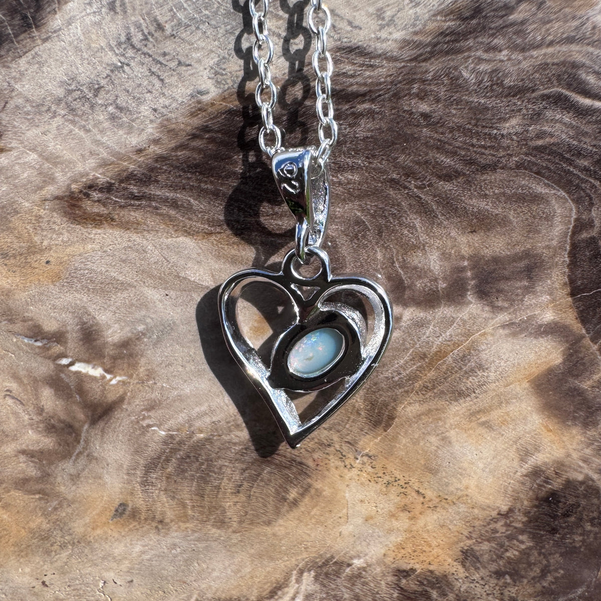 0.4ct Coober Pedy Opal Heart Pendant Necklace ~ 'Alice Springs Heart' | 925 Sterling Silver | Solid Australian Opal