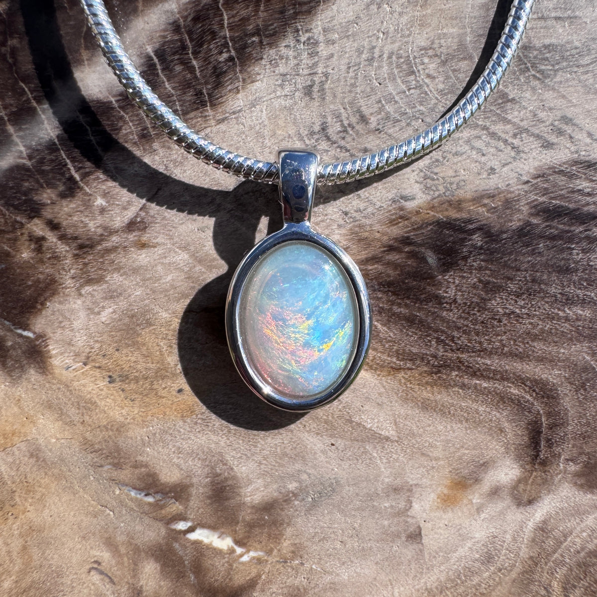 0.8ct Coober Pedy Opal Pendant Necklace ~ 'Lake Tyrrell Glow' | 925 Sterling Silver | Solid Australian Opal