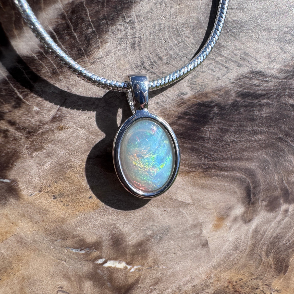 0.8ct Coober Pedy Opal Pendant Necklace ~ 'Lake Tyrrell Glow' | 925 Sterling Silver | Solid Australian Opal