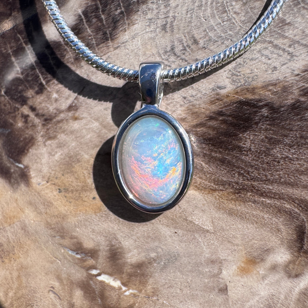 0.8ct Coober Pedy Opal Pendant Necklace ~ 'Lake Tyrrell Glow' | 925 Sterling Silver | Solid Australian Opal