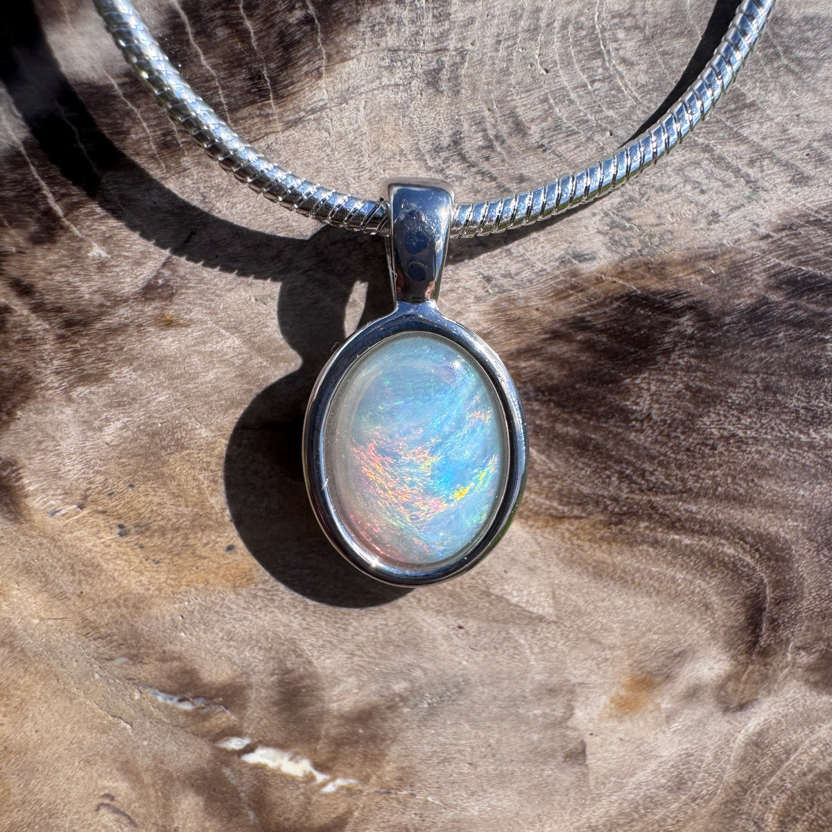 0.8ct Coober Pedy Opal Pendant Necklace ~ 'Lake Tyrrell Glow' | 925 Sterling Silver | Solid Australian Opal
