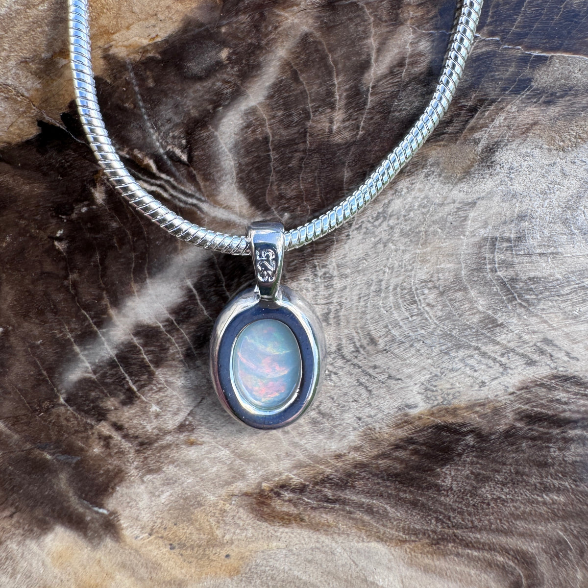 0.8ct Coober Pedy Opal Pendant Necklace ~ 'Lake Tyrrell Glow' | 925 Sterling Silver | Solid Australian Opal