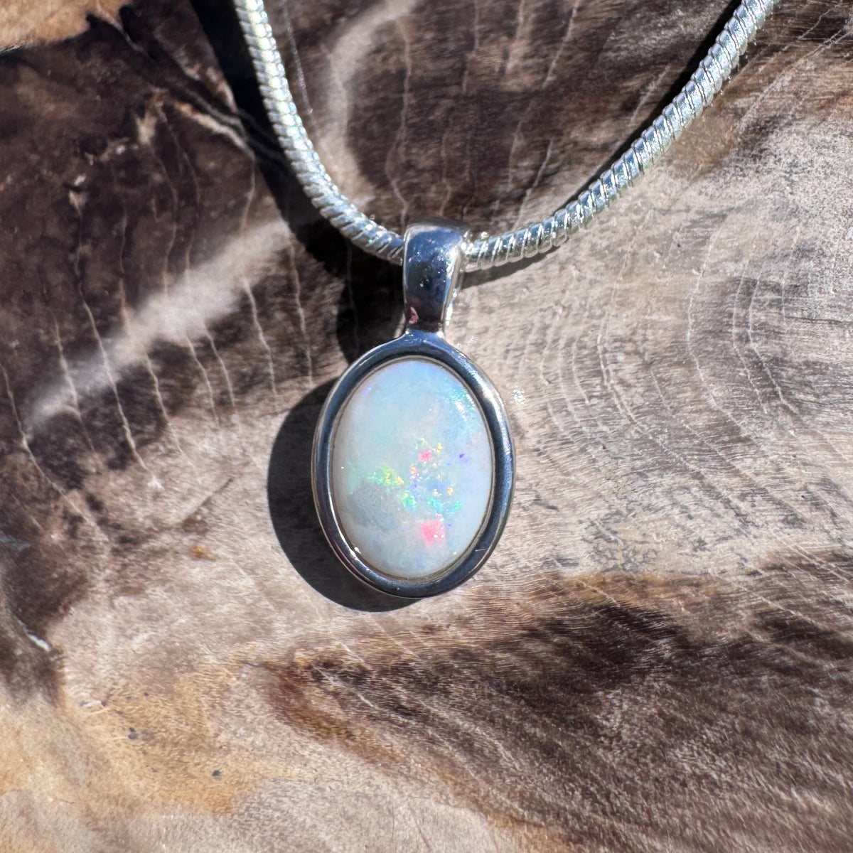 0.8ct Coober Pedy Opal Pendant Necklace ~ 'Mataranka Glow' | 925 Sterling Silver | Solid Australian Opal