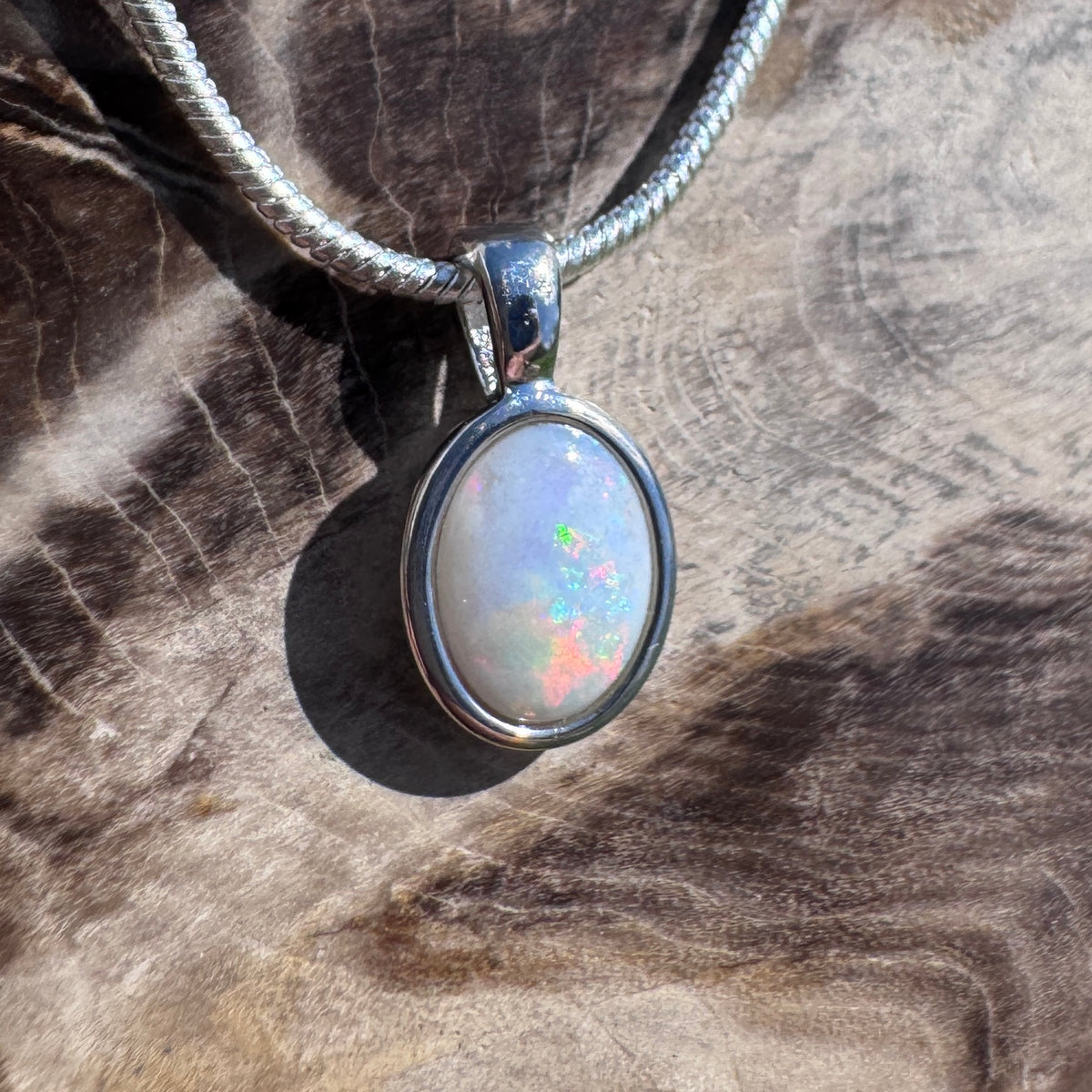 0.8ct Coober Pedy Opal Pendant Necklace ~ 'Mataranka Glow' | 925 Sterling Silver | Solid Australian Opal