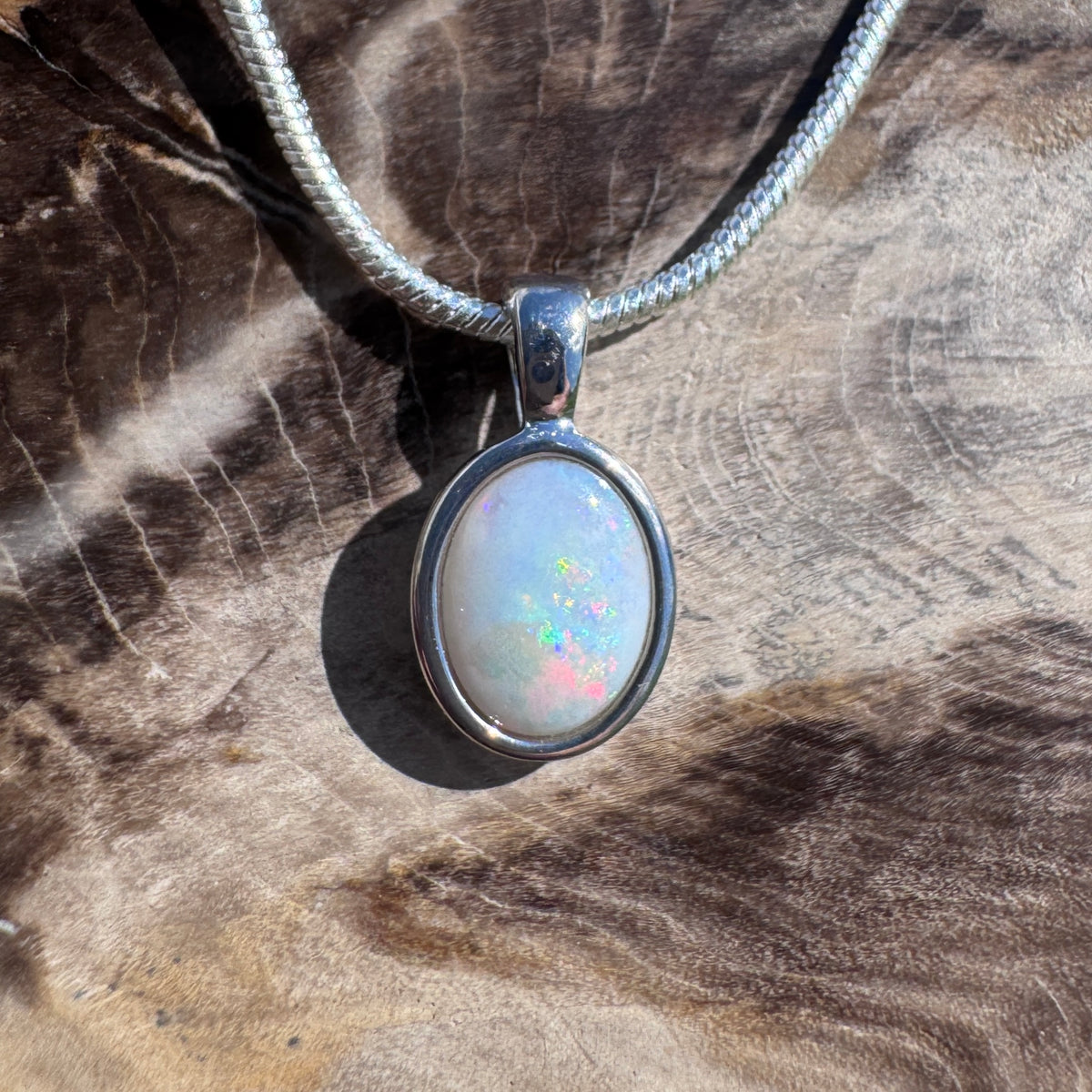 0.8ct Coober Pedy Opal Pendant Necklace ~ 'Mataranka Glow' | 925 Sterling Silver | Solid Australian Opal