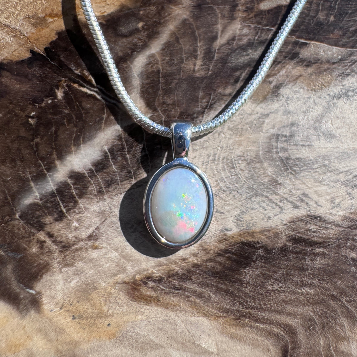 0.8ct Coober Pedy Opal Pendant Necklace ~ 'Mataranka Glow' | 925 Sterling Silver | Solid Australian Opal