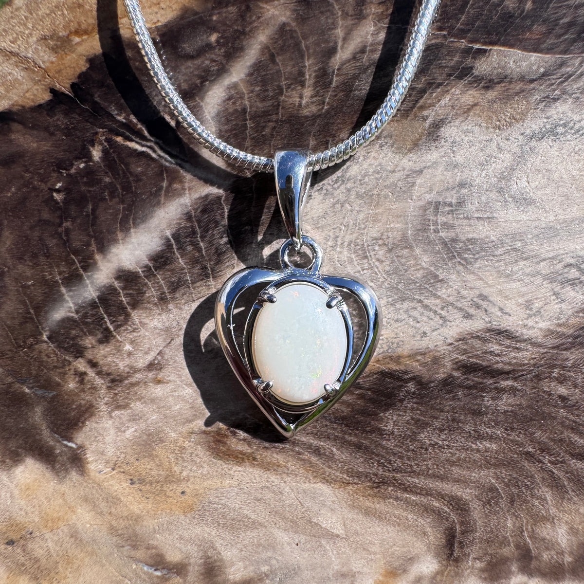 0.7ct Coober Pedy Opal Heart Pendant Necklace ~ 'Otway Heart' | 925 Sterling Silver | Solid Australian Opal