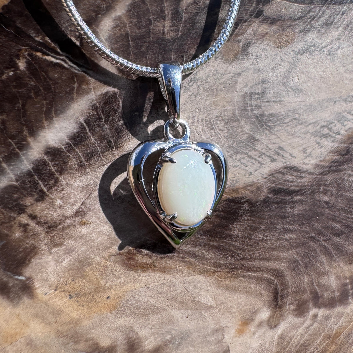 0.7ct Coober Pedy Opal Heart Pendant Necklace ~ 'Otway Heart' | 925 Sterling Silver | Solid Australian Opal