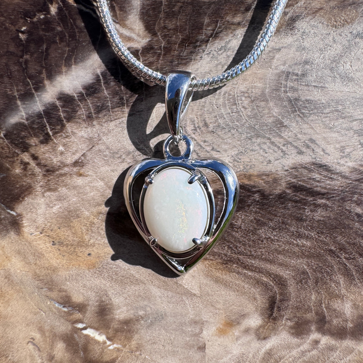 0.7ct Coober Pedy Opal Heart Pendant Necklace ~ 'Otway Heart' | 925 Sterling Silver | Solid Australian Opal
