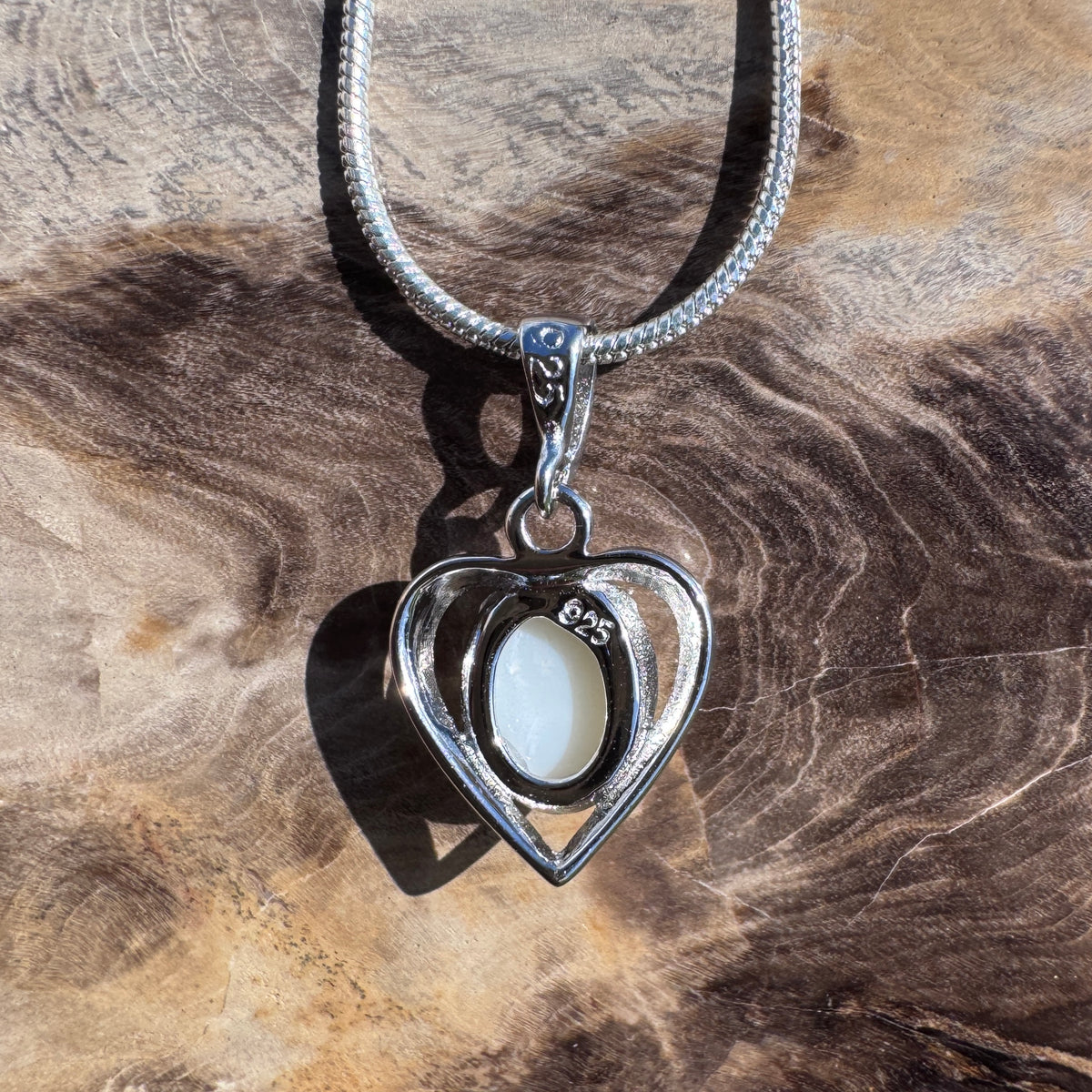 0.7ct Coober Pedy Opal Heart Pendant Necklace ~ 'Otway Heart' | 925 Sterling Silver | Solid Australian Opal