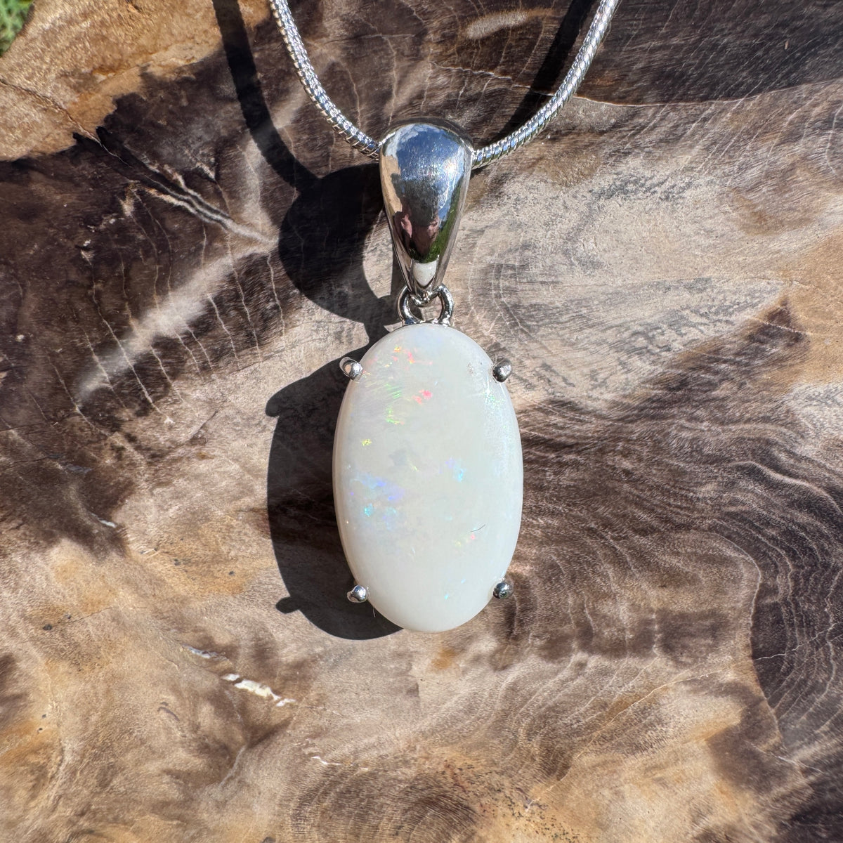 5.6ct Coober Pedy Opal Pendant Necklace ~ 'Grampians Colour' | 925 Sterling Silver | Solid Australian Opal
