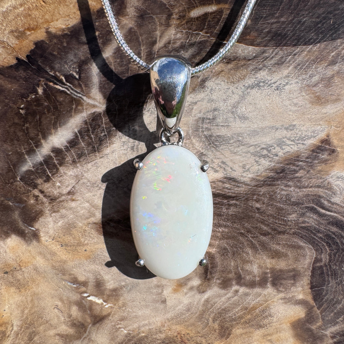 5.6ct Coober Pedy Opal Pendant Necklace ~ 'Grampians Colour' | 925 Sterling Silver | Solid Australian Opal