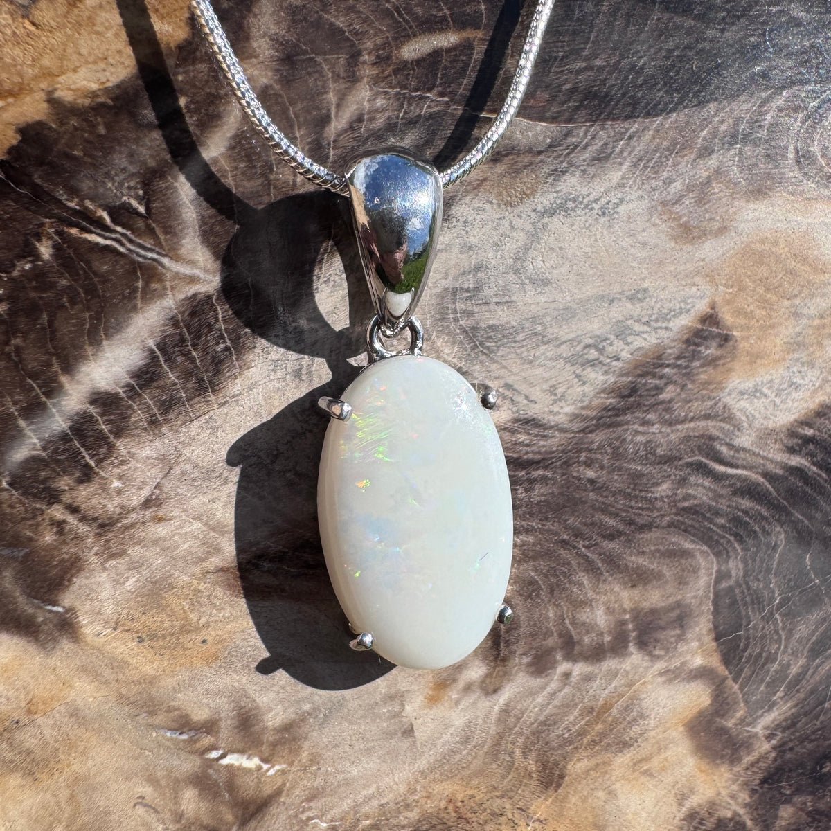 5.6ct Coober Pedy Opal Pendant Necklace ~ 'Grampians Colour' | 925 Sterling Silver | Solid Australian Opal