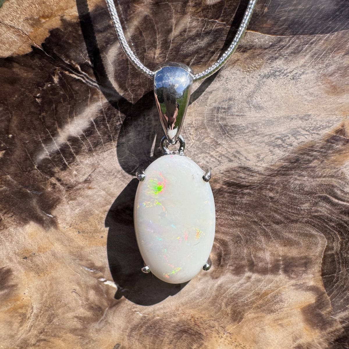 5.6ct Coober Pedy Opal Pendant Necklace ~ 'Grampians Colour' | 925 Sterling Silver | Solid Australian Opal