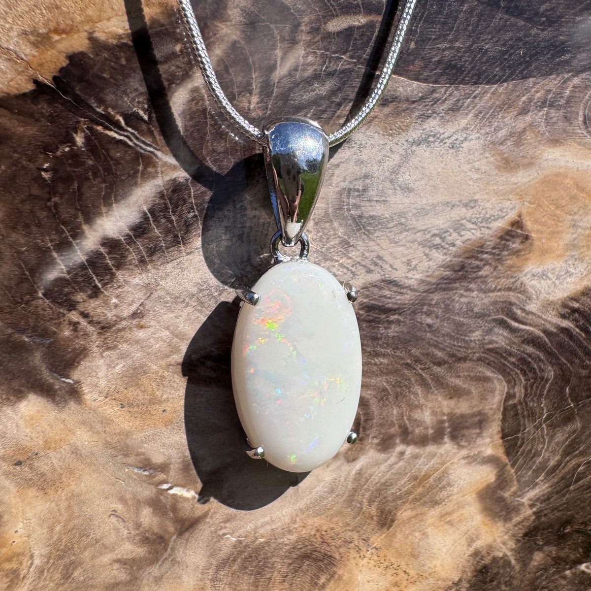 5.6ct Coober Pedy Opal Pendant Necklace ~ 'Grampians Colour' | 925 Sterling Silver | Solid Australian Opal