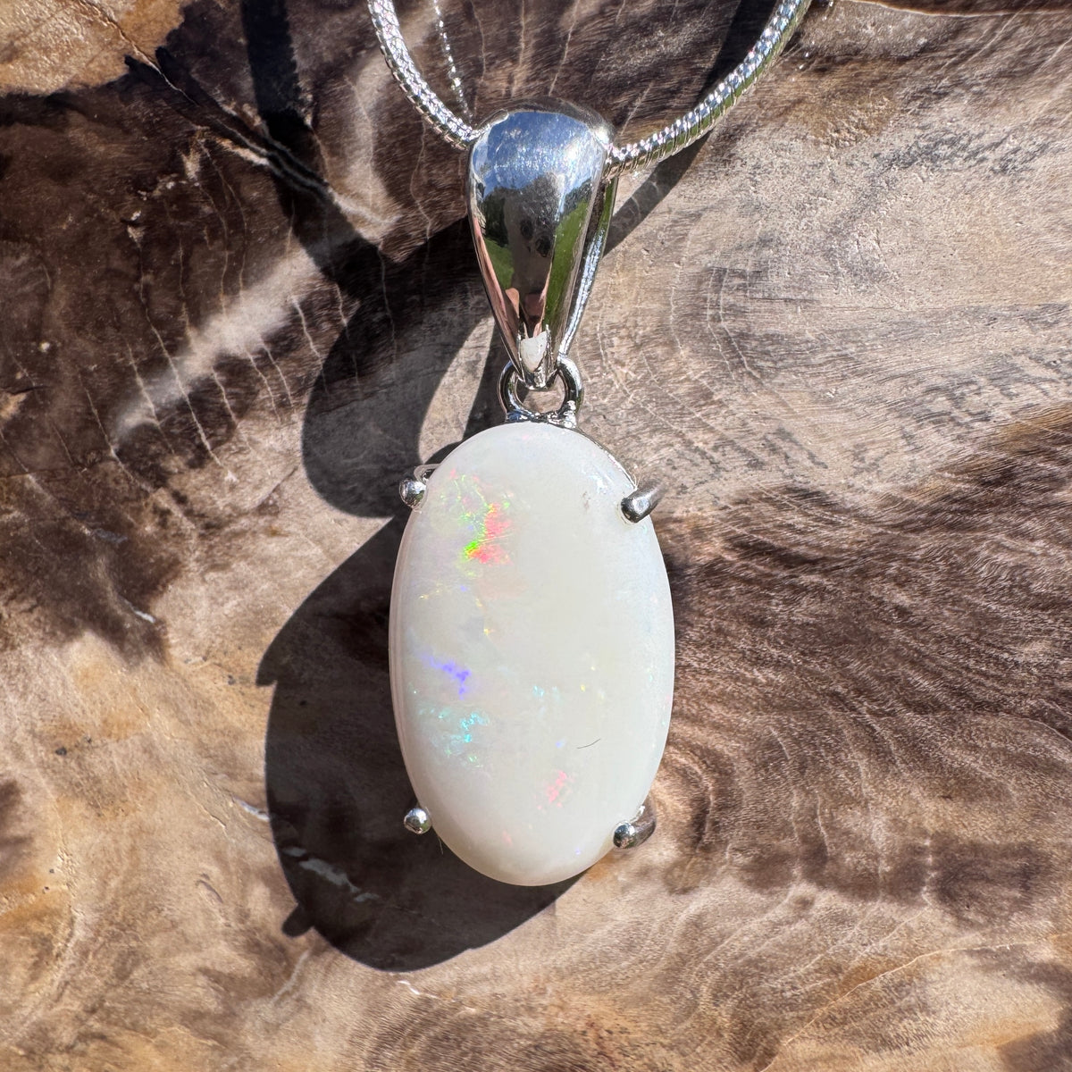 5.6ct Coober Pedy Opal Pendant Necklace ~ 'Grampians Colour' | 925 Sterling Silver | Solid Australian Opal