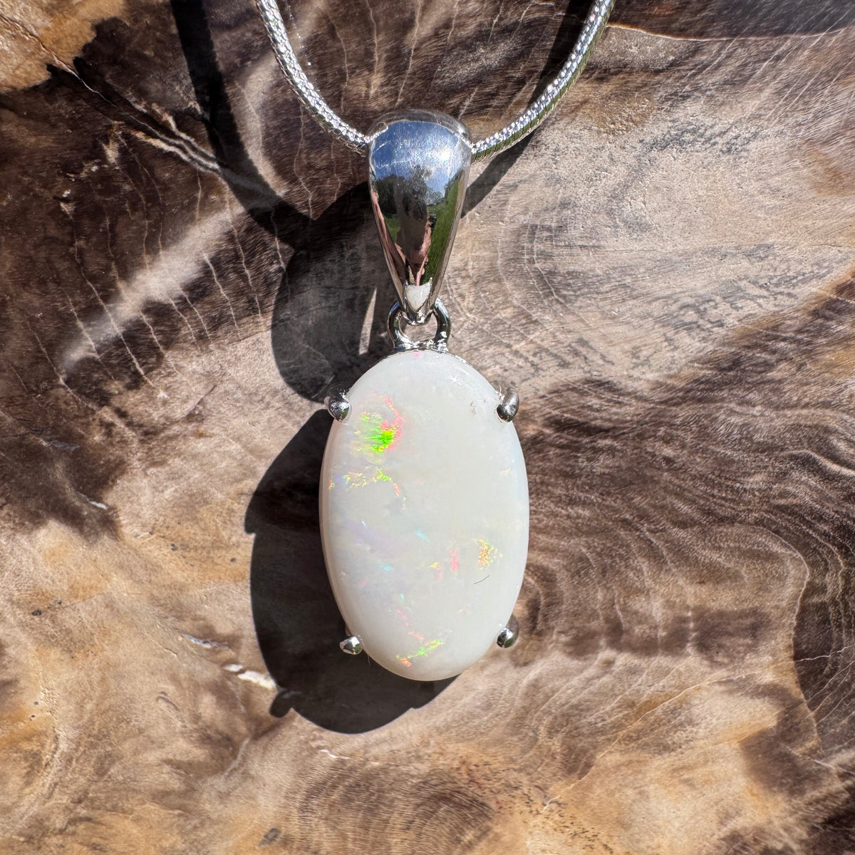 5.6ct Coober Pedy Opal Pendant Necklace ~ 'Grampians Colour' | 925 Sterling Silver | Solid Australian Opal