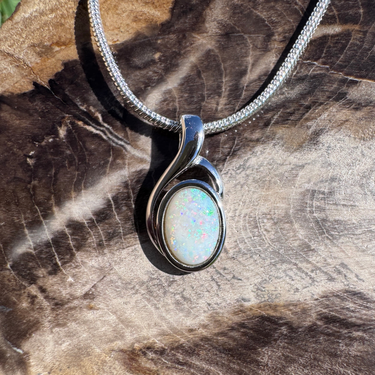0.7ct Coober Pedy Opal Swirl Pendant Necklace ~ 'Gippsland Swirl' | 925 Sterling Silver | Solid Australian Opal