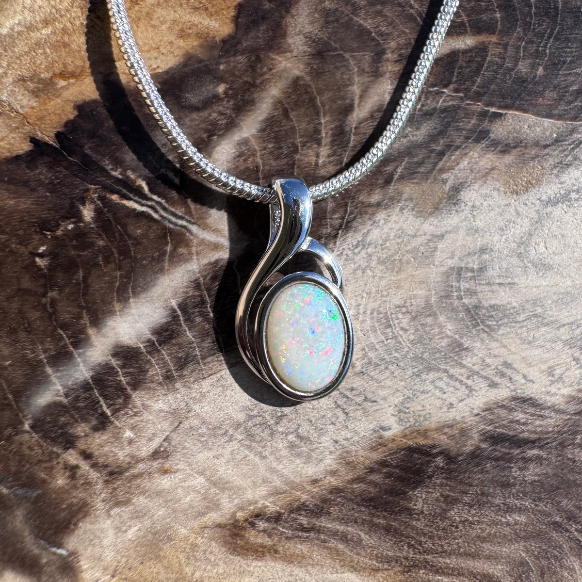 0.7ct Coober Pedy Opal Swirl Pendant Necklace ~ 'Gippsland Swirl' | 925 Sterling Silver | Solid Australian Opal