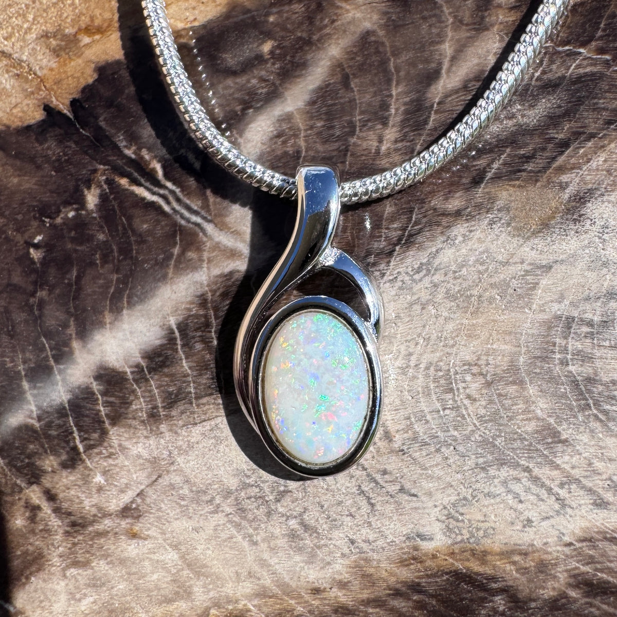 0.7ct Coober Pedy Opal Swirl Pendant Necklace ~ 'Gippsland Swirl' | 925 Sterling Silver | Solid Australian Opal