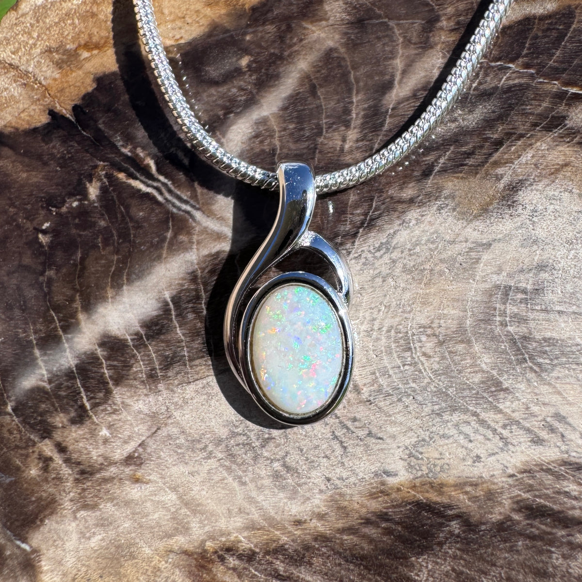 0.7ct Coober Pedy Opal Swirl Pendant Necklace ~ 'Gippsland Swirl' | 925 Sterling Silver | Solid Australian Opal