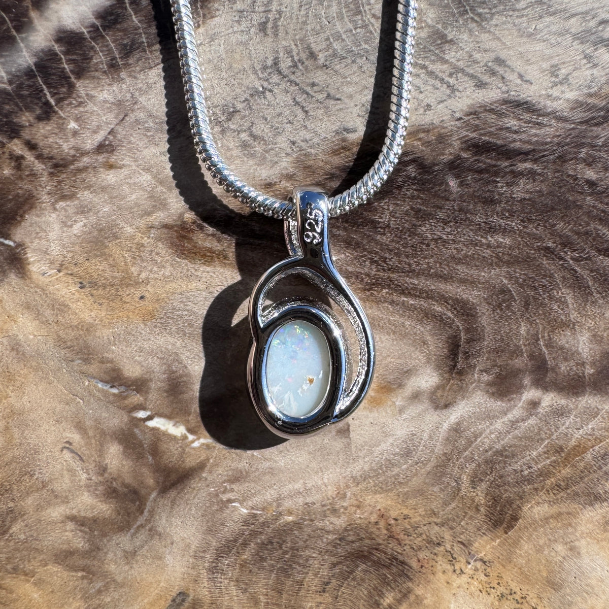 0.7ct Coober Pedy Opal Swirl Pendant Necklace ~ 'Gippsland Swirl' | 925 Sterling Silver | Solid Australian Opal