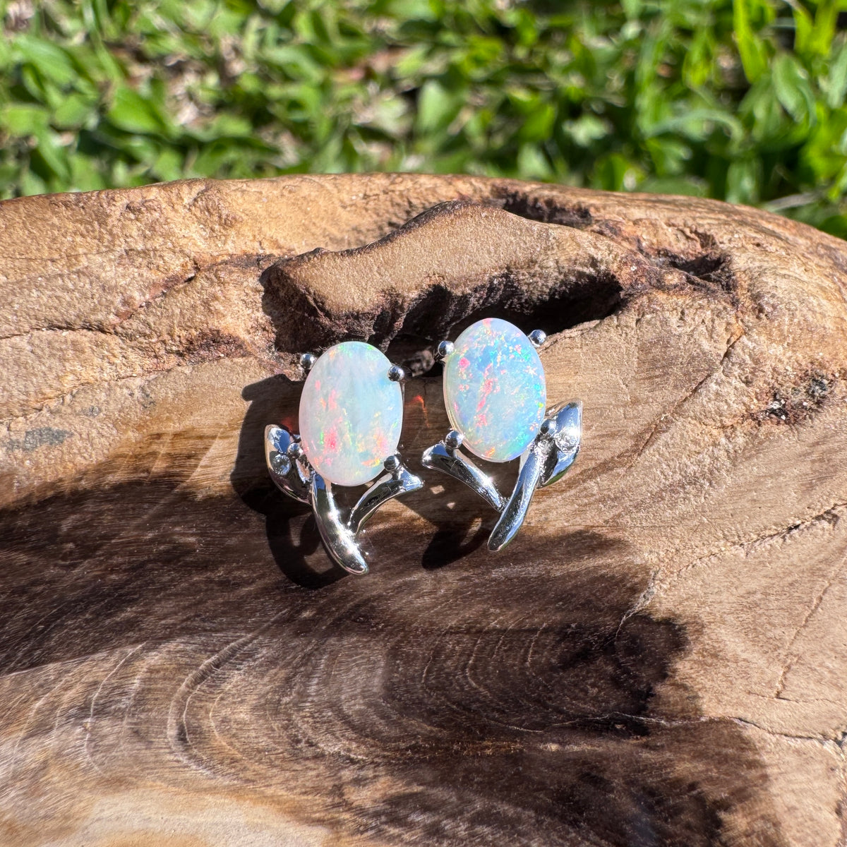 0.8ct Coober Pedy Opal & Cubic Zirconia Flower Earrings ~ 'Apollo Bay Bloom' | 925 Sterling Silver | Solid Australian Opal