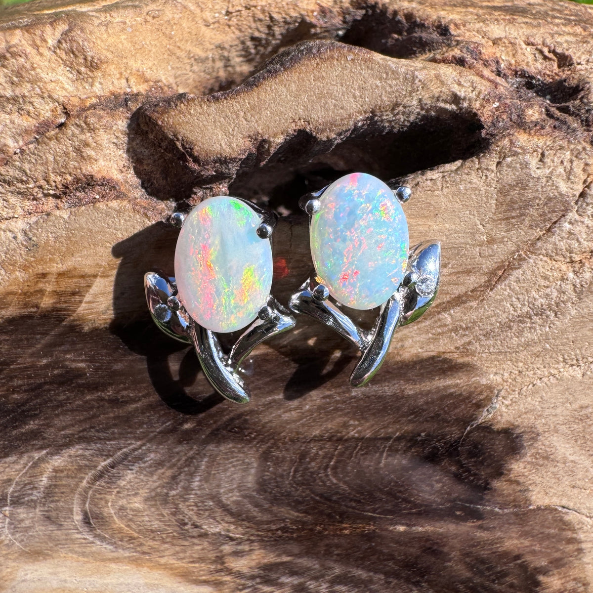 0.8ct Coober Pedy Opal & Cubic Zirconia Flower Earrings ~ 'Apollo Bay Bloom' | 925 Sterling Silver | Solid Australian Opal