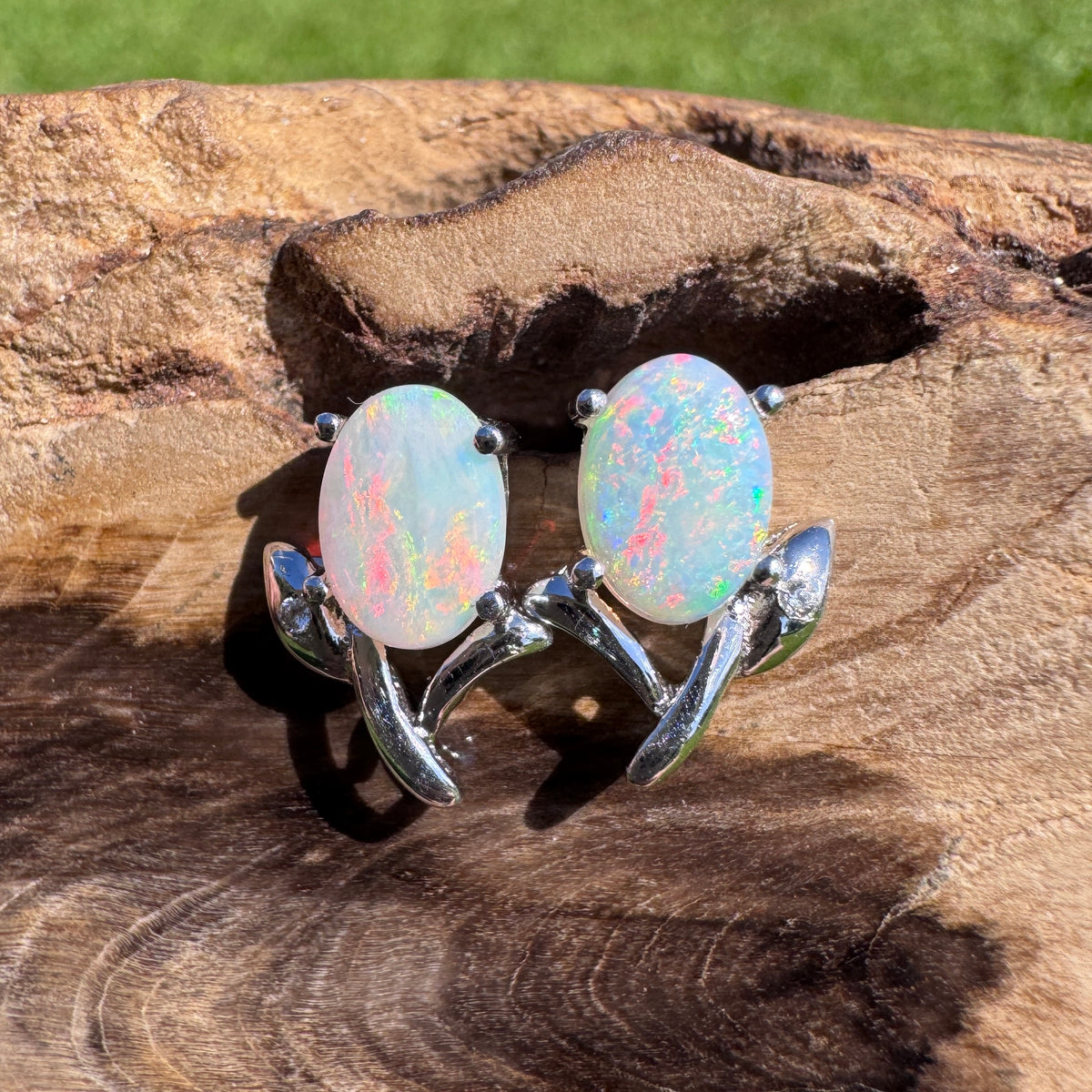 0.8ct Coober Pedy Opal & Cubic Zirconia Flower Earrings ~ 'Apollo Bay Bloom' | 925 Sterling Silver | Solid Australian Opal