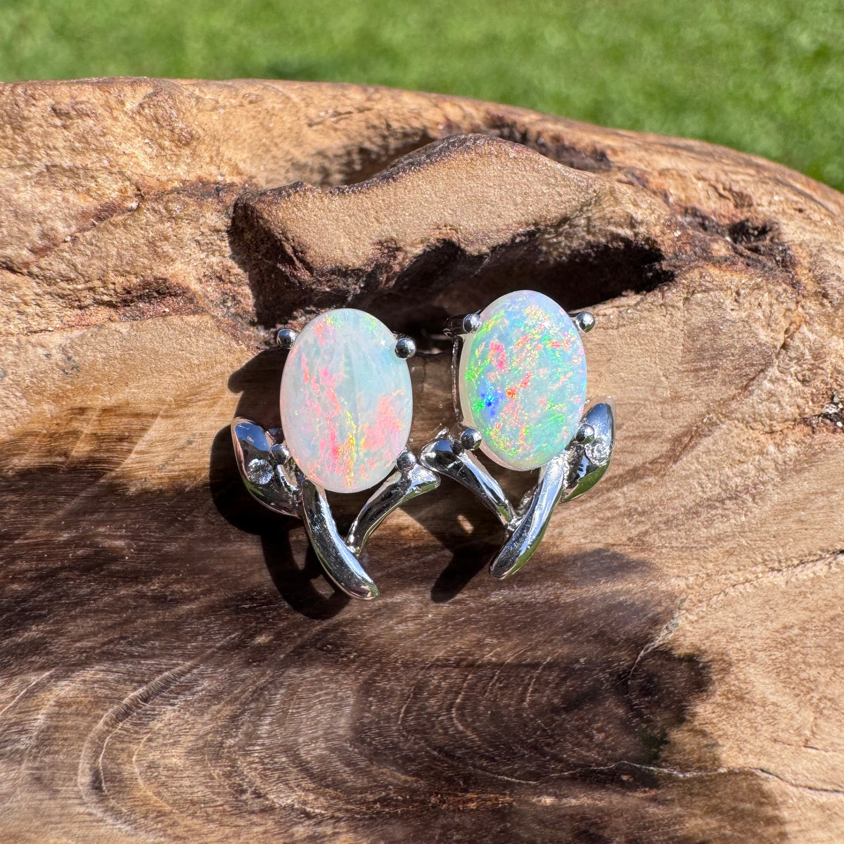 0.8ct Coober Pedy Opal & Cubic Zirconia Flower Earrings ~ 'Apollo Bay Bloom' | 925 Sterling Silver | Solid Australian Opal
