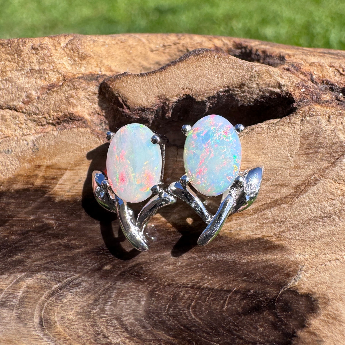 0.8ct Coober Pedy Opal & Cubic Zirconia Flower Earrings ~ 'Apollo Bay Bloom' | 925 Sterling Silver | Solid Australian Opal