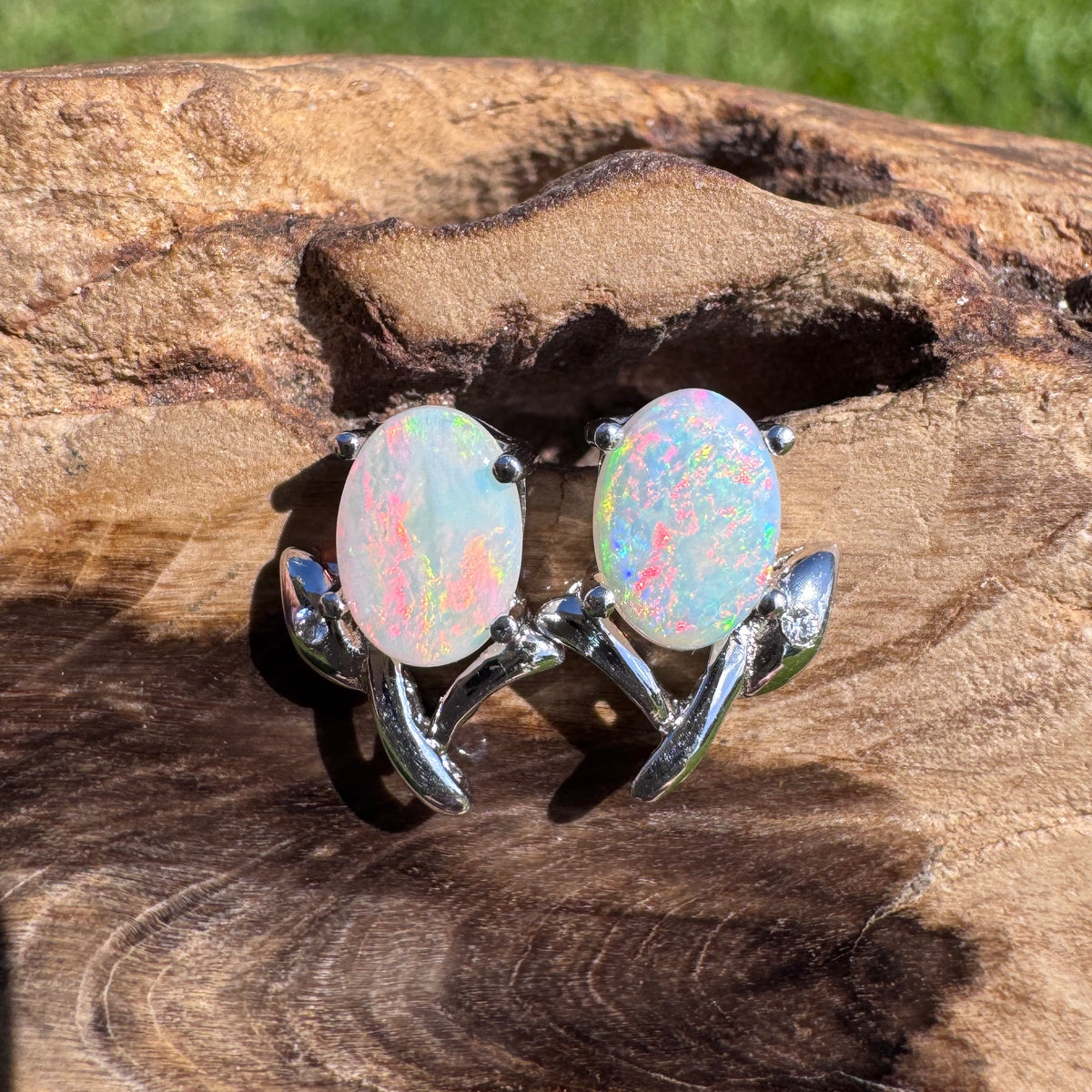 0.8ct Coober Pedy Opal & Cubic Zirconia Flower Earrings ~ 'Apollo Bay Bloom' | 925 Sterling Silver | Solid Australian Opal